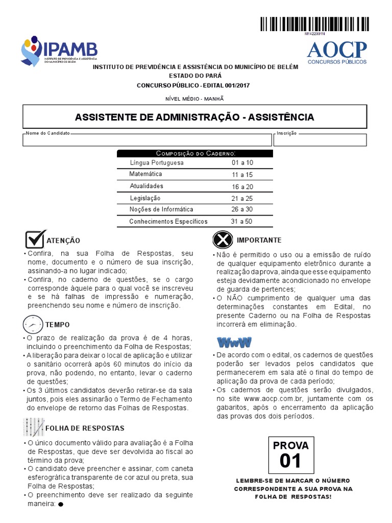 Prova IPAMB - AOCP | PDF | Portugal | Comunicação