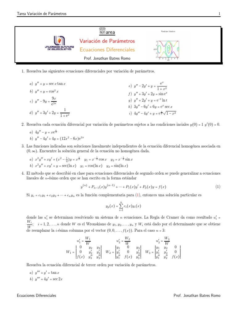 Variacion De Parametros Pdf Ecuaciones Diferenciales Ecuaciones