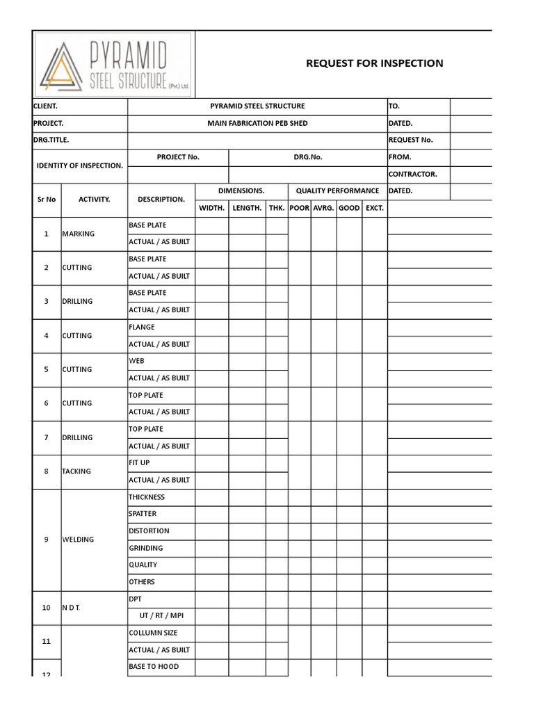 QA/QC Inspection Request Report | PDF | Metalworking | Mechanical ...