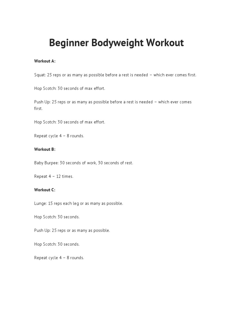 Beginner Bodyweight Workout Plan | PDF | Lifestyle
