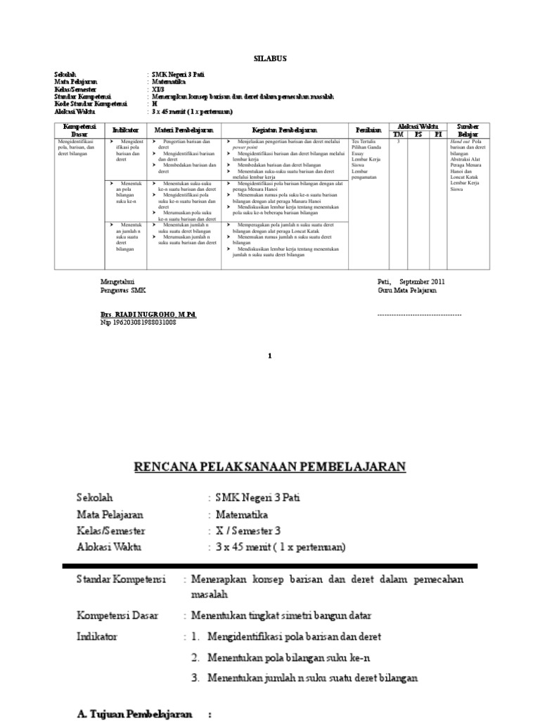 220544559 Silabus Dan Rpp Pola Barisan Dan Deret Bilangan