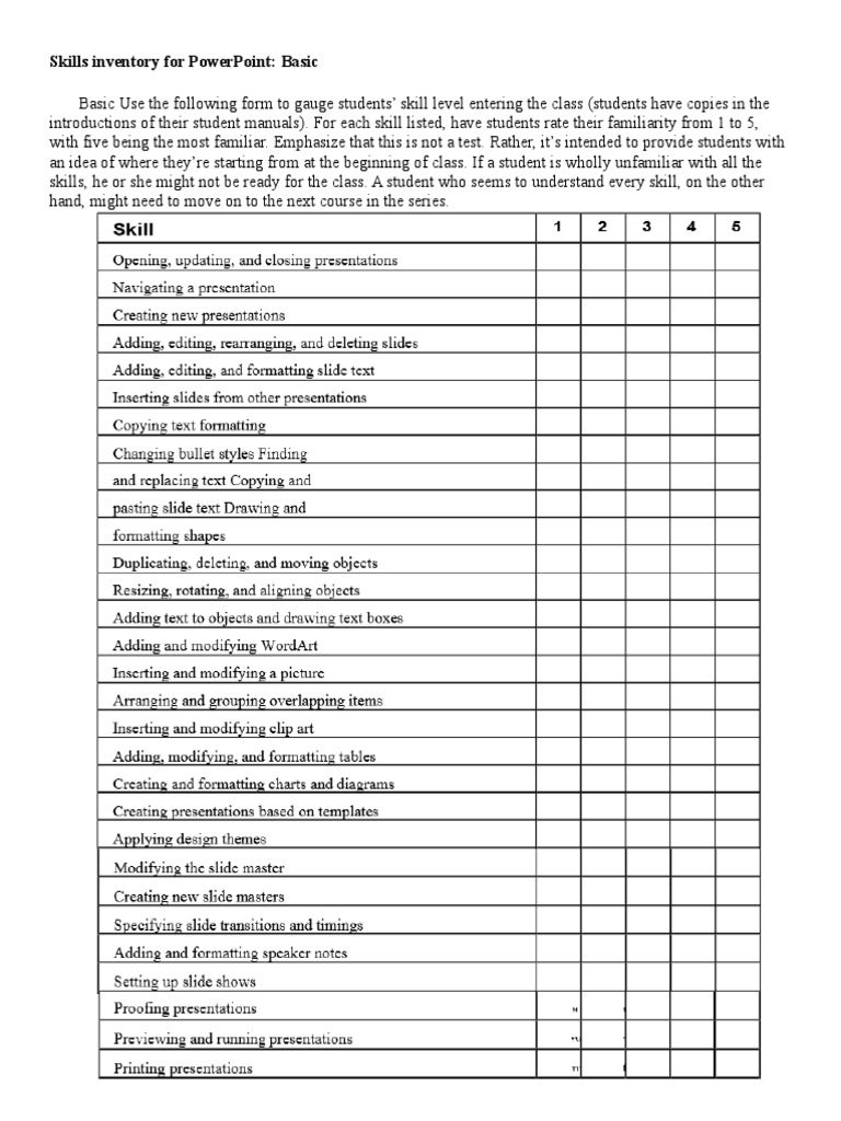 Skills Inventory For PowerPoint | PDF | Language Arts & Discipline ...
