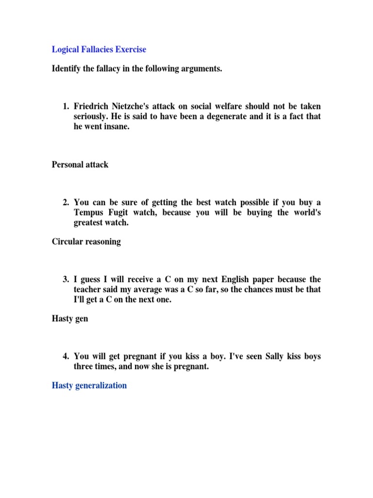 Logical Fallacies Exercise(1) | Fallacy