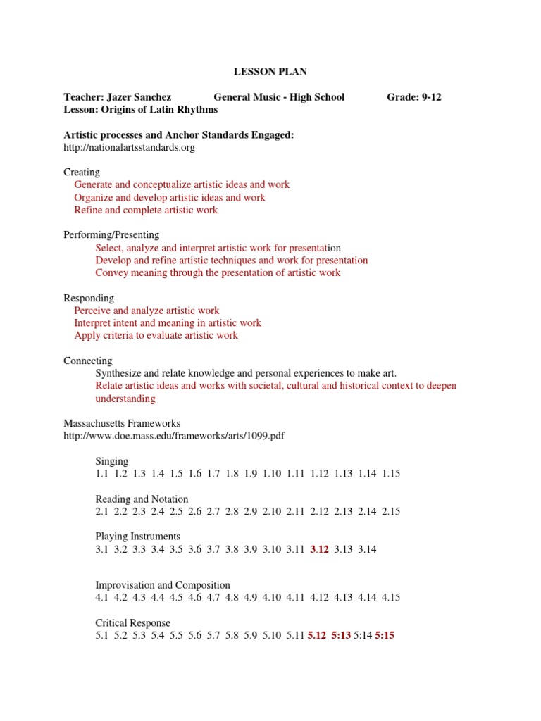Latin Rhythms Lesson Plan for High School | PDF | Rhythm | Dances