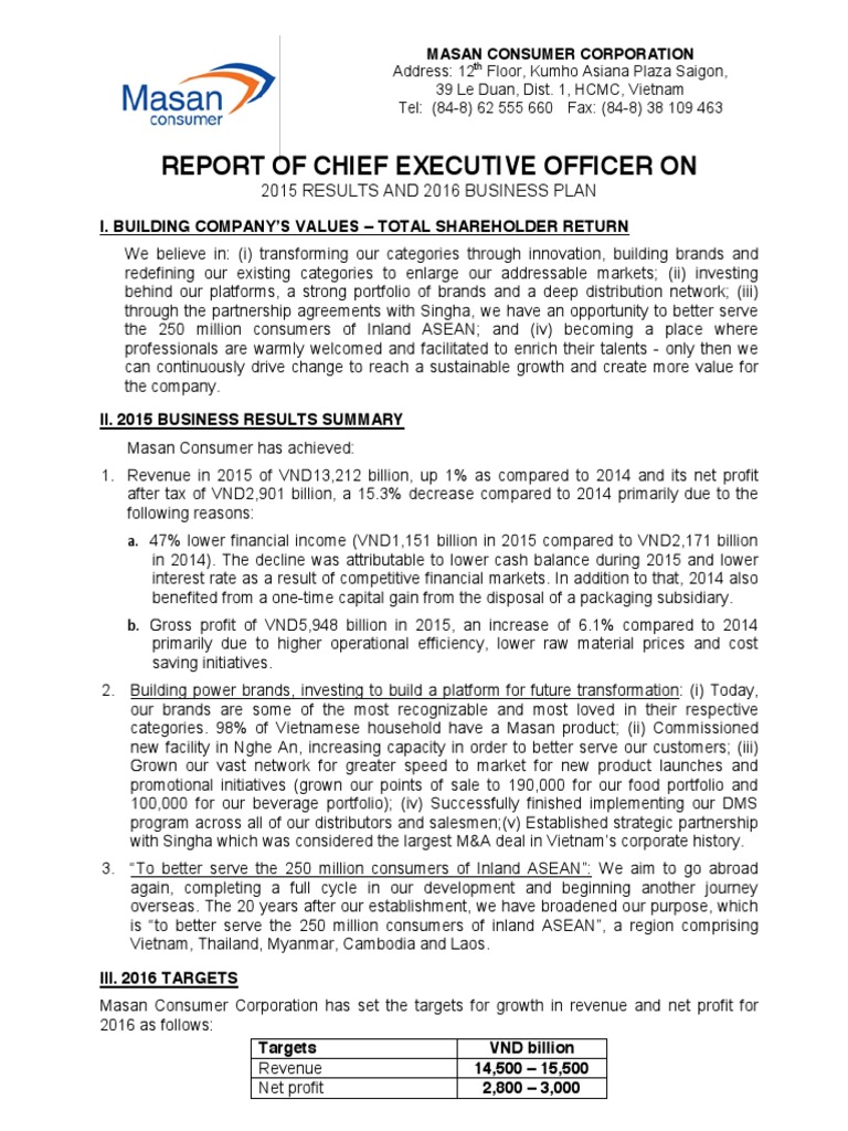 Masan Consumer 2015 Results & 2016 Plan | PDF | Association Of ...