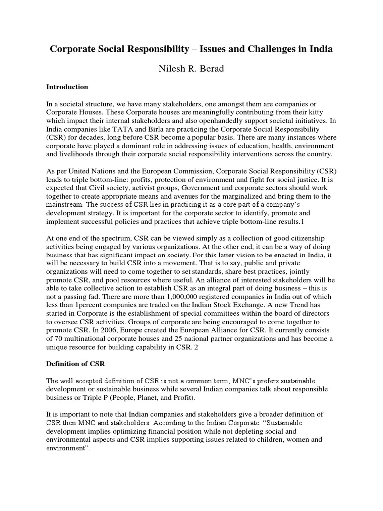 Corporate Social ResponsibilityIssues and Challenges in