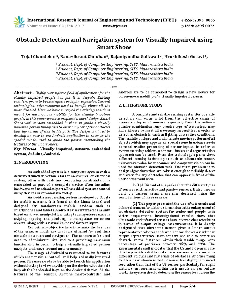 Obstacle Detection and Navigation System For Visually Impaired Using ...