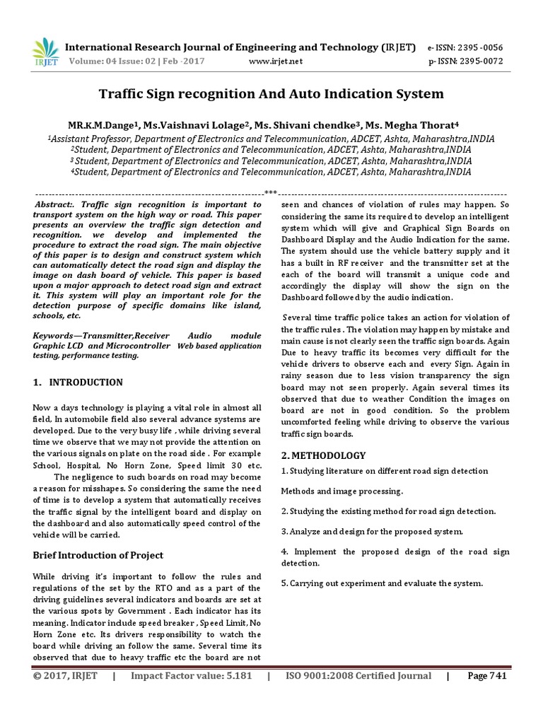 Traffic Sign Recognition and Auto Indication System | PDF | Traffic ...