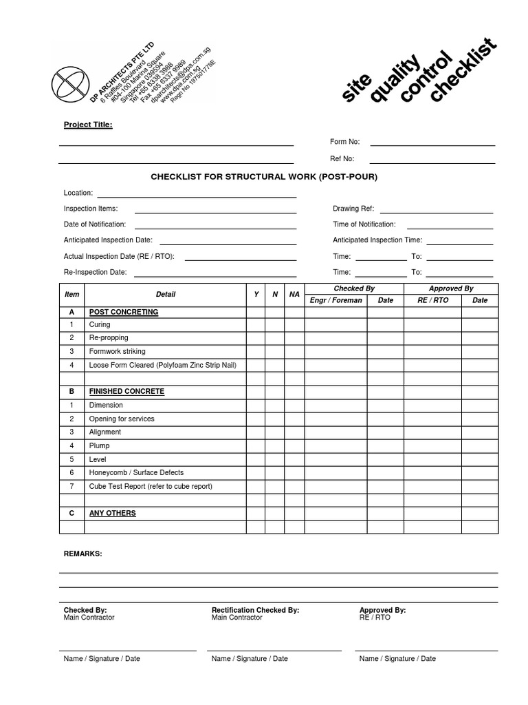 3 Checklist For Structural Work (Post-Pour) | PDF | Civil Engineering ...