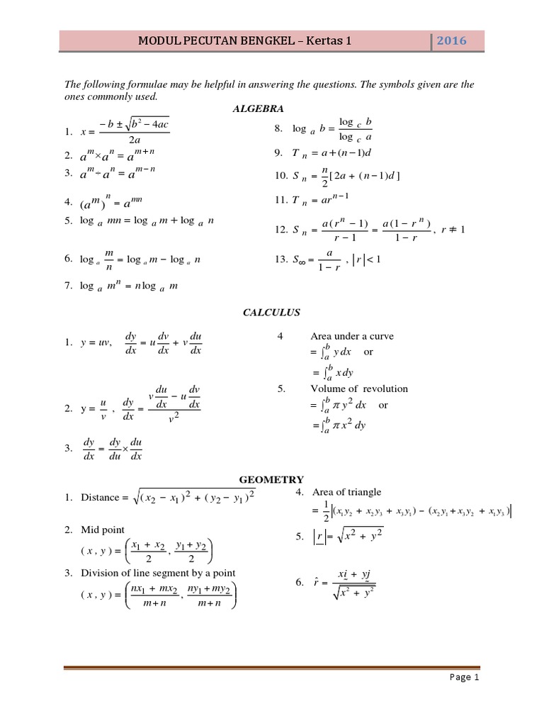 Soalan Bengkel Kertas 1 (1)  Trigonometric Functions  Quadratic Equation