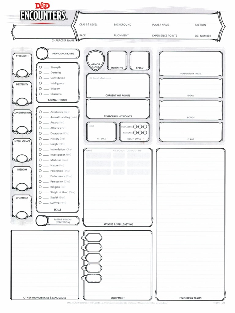 5e Printable Character Sheet - Customize and Print