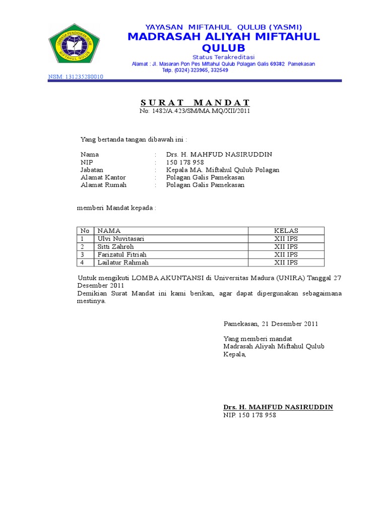 Contoh Surat Delegasi Lomba CIKERI