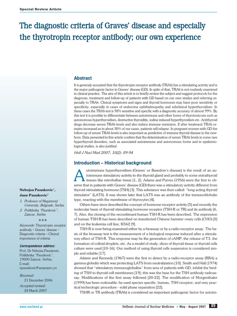 The diagnostic criteria of Graves’ disease and especially the
