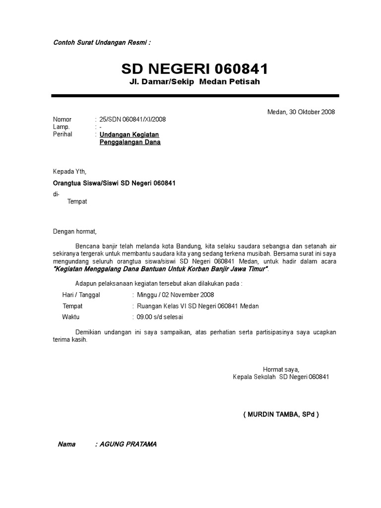 Contoh Surat Resmi Undangan