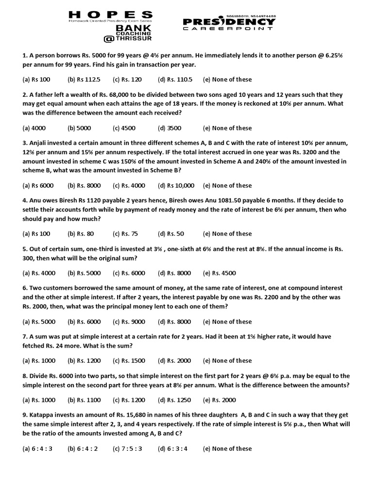 Profit and Interest Calculation Problems | PDF | Speed | Interest