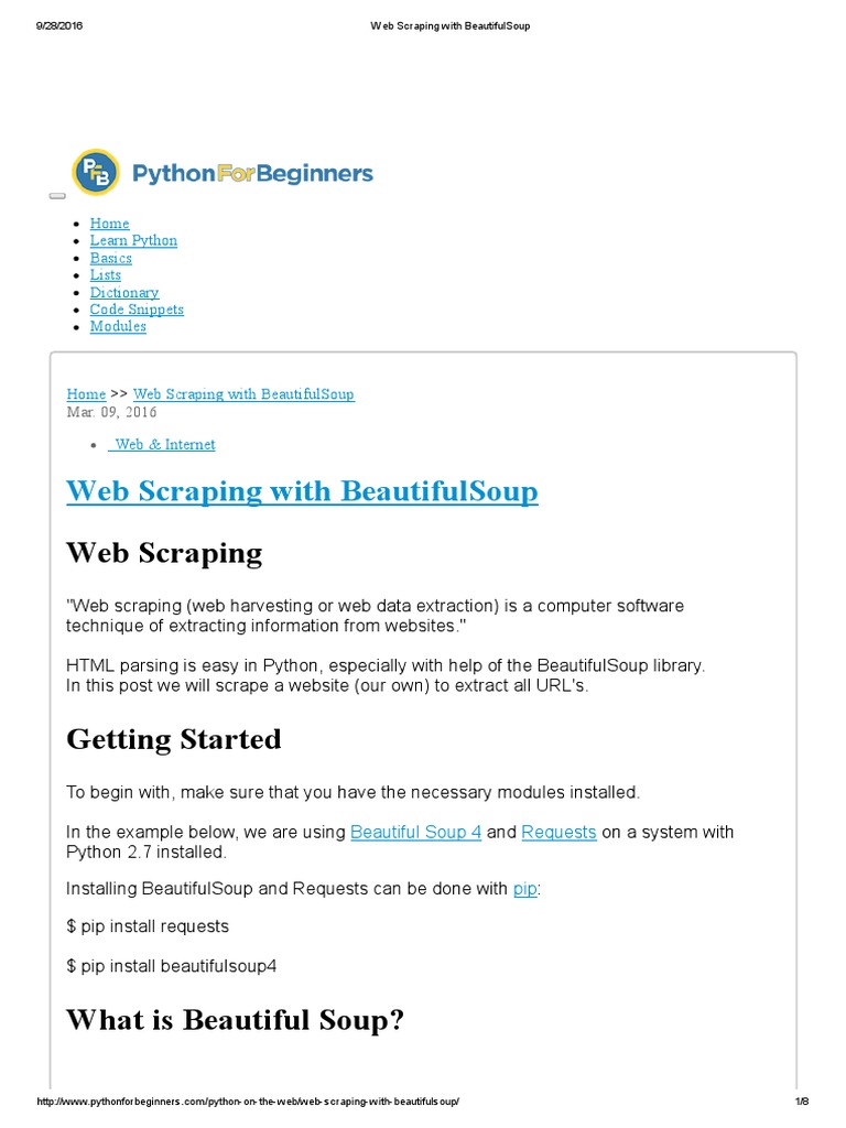 Web Scraping With BeautifulSoup | PDF | World Wide Web | Internet & Web