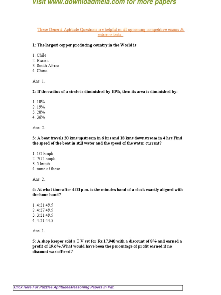 100 general aptitude questions with answers pdf pdf train speed