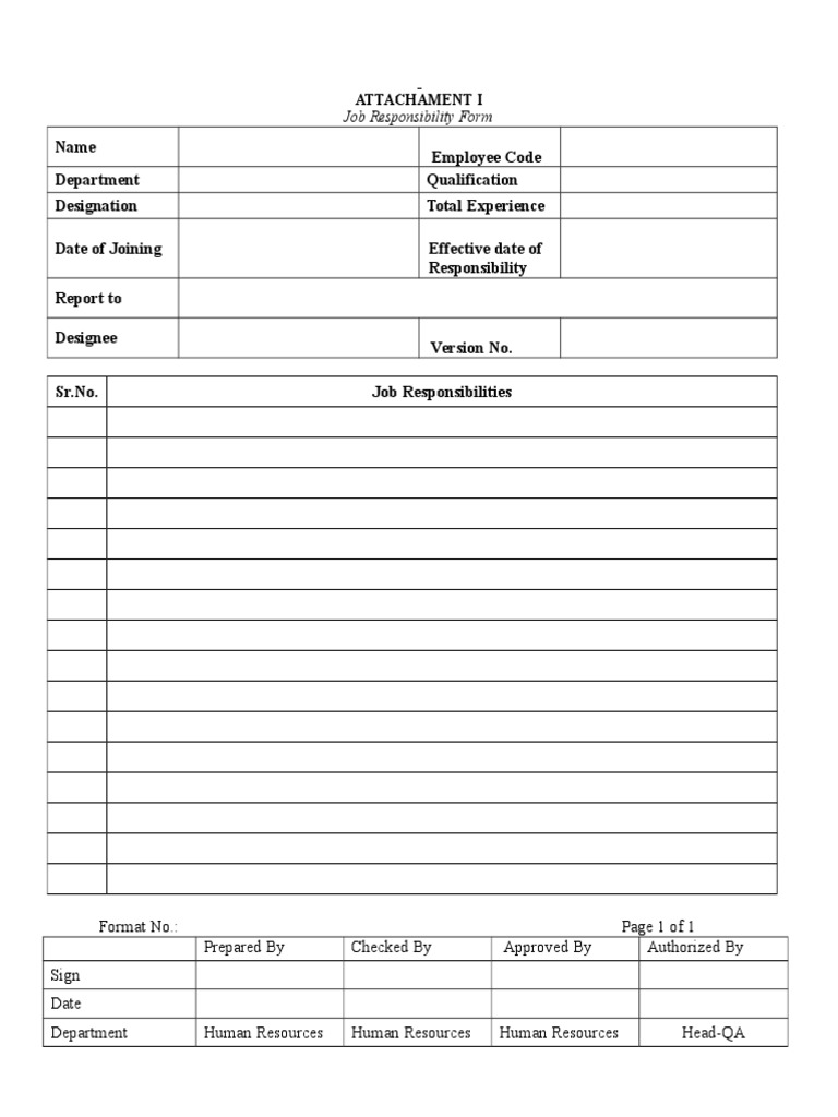 Job Responsibility Overview Form | PDF