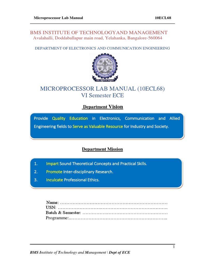 Microprocessor Lab Manual for ECE 10ECL68 | PDF | Assembly Language ...