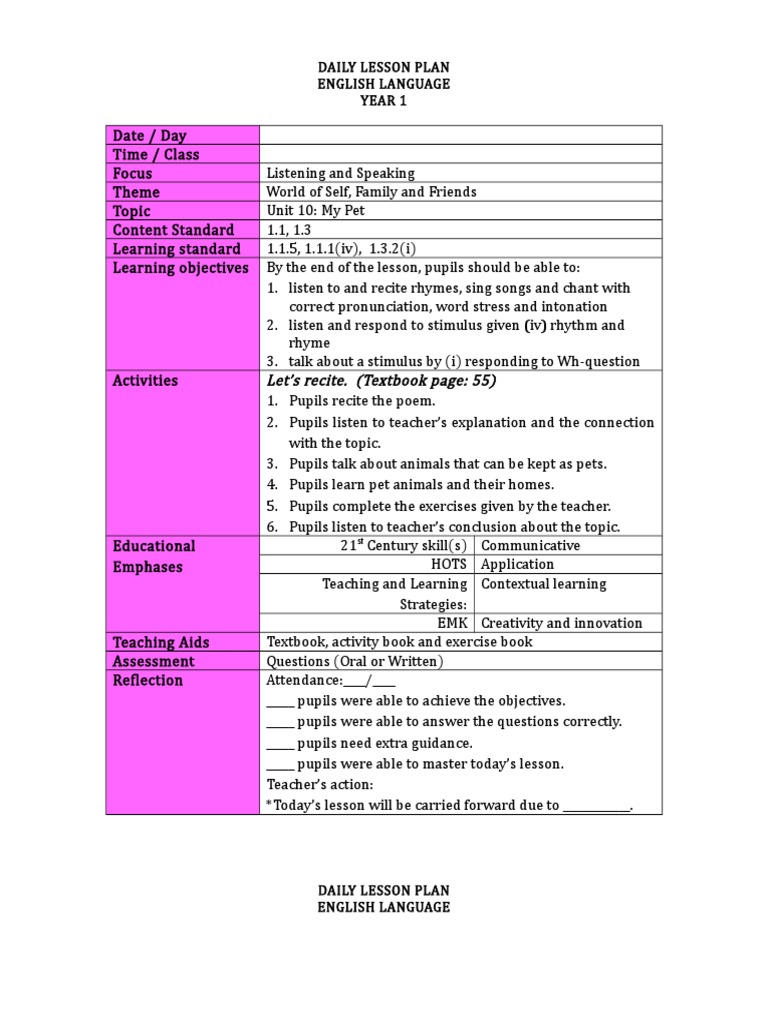 My Pet PDF Lesson Plan Question