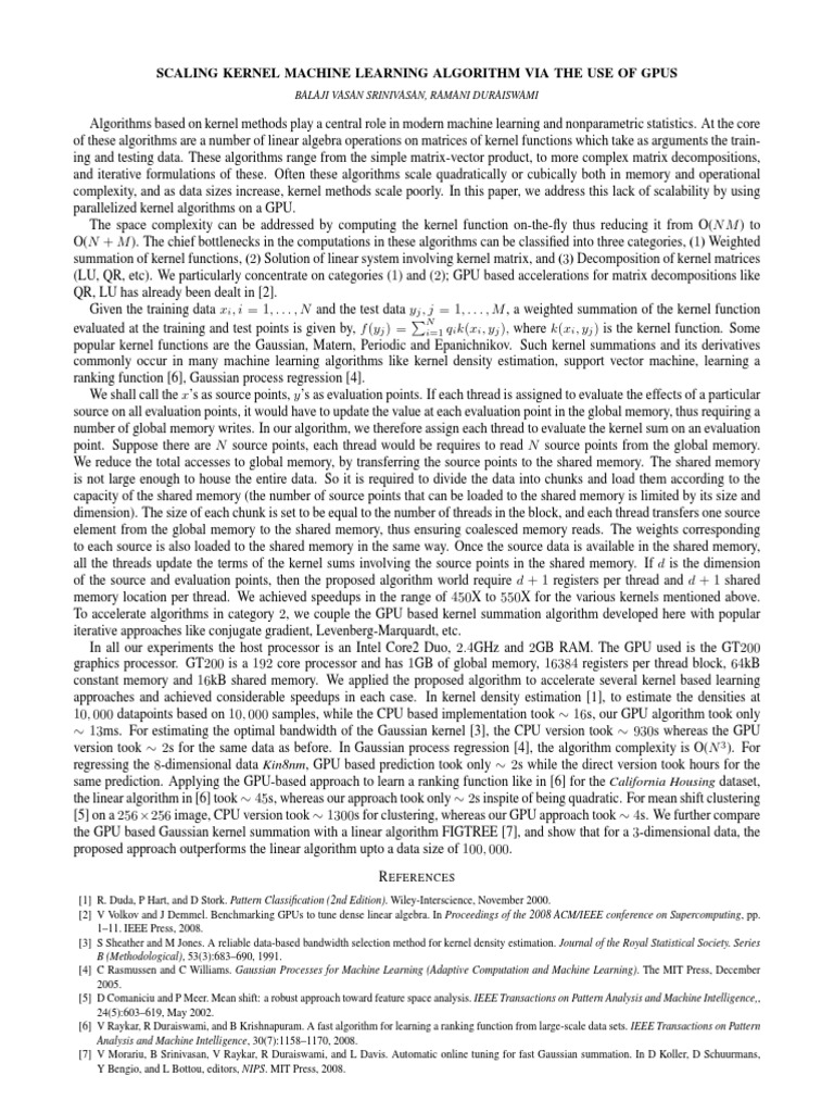 Scaling Kernel Machine Learning Algorithm Via The Use of Gpus | PDF ...