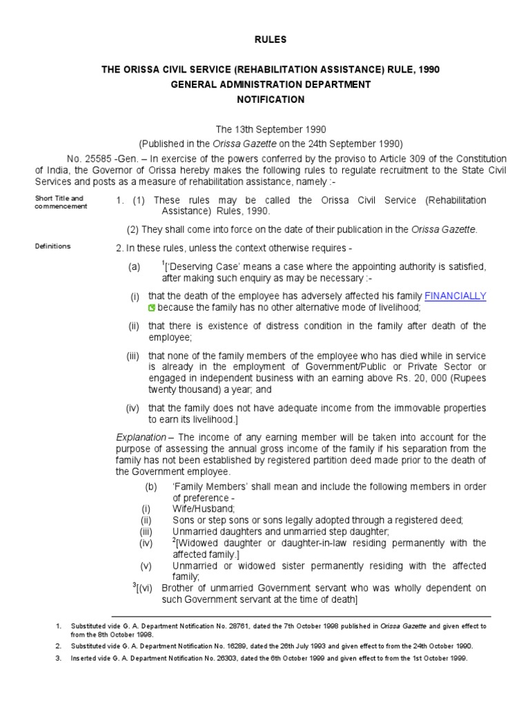 The Orissa Civil Service (Rehabilitation Assistance) Rule, 1990 PDF