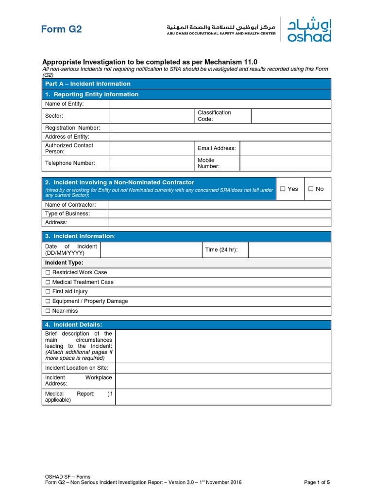Non-Serious Incident Report Form G2 | PDF | Personal Protective ...