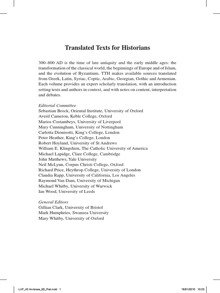 Ambrose of Milan, Political Letters and Speeches (TTH 43) PDF PDF