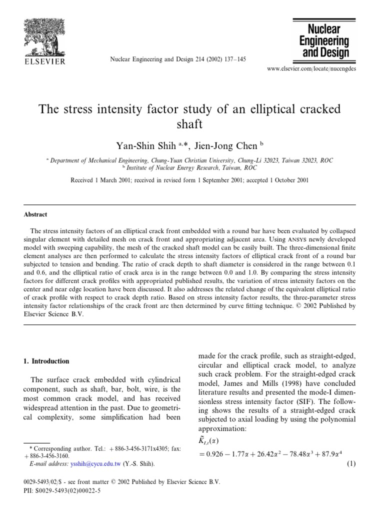 The Stress Intensity Factor Study of An Elliptical Cracked Shaft PDF Fracture Mechanics