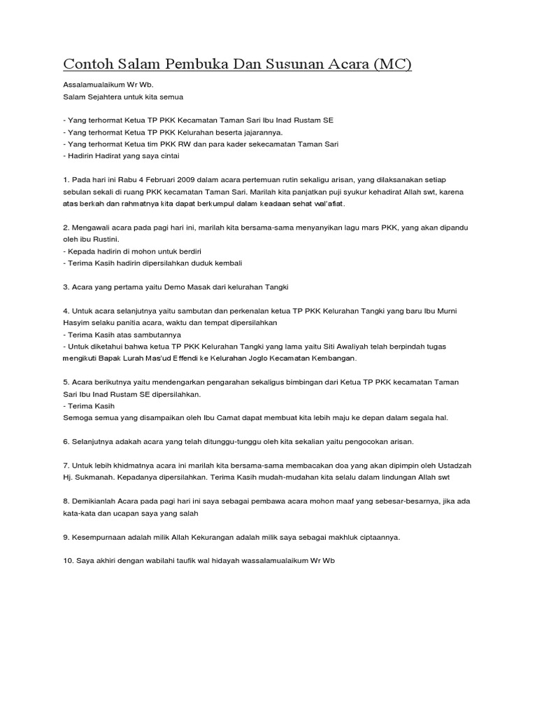 Kumpulan Contoh Mc Arisan Rt Terbaik Kumpulan Contoh Teks Mc