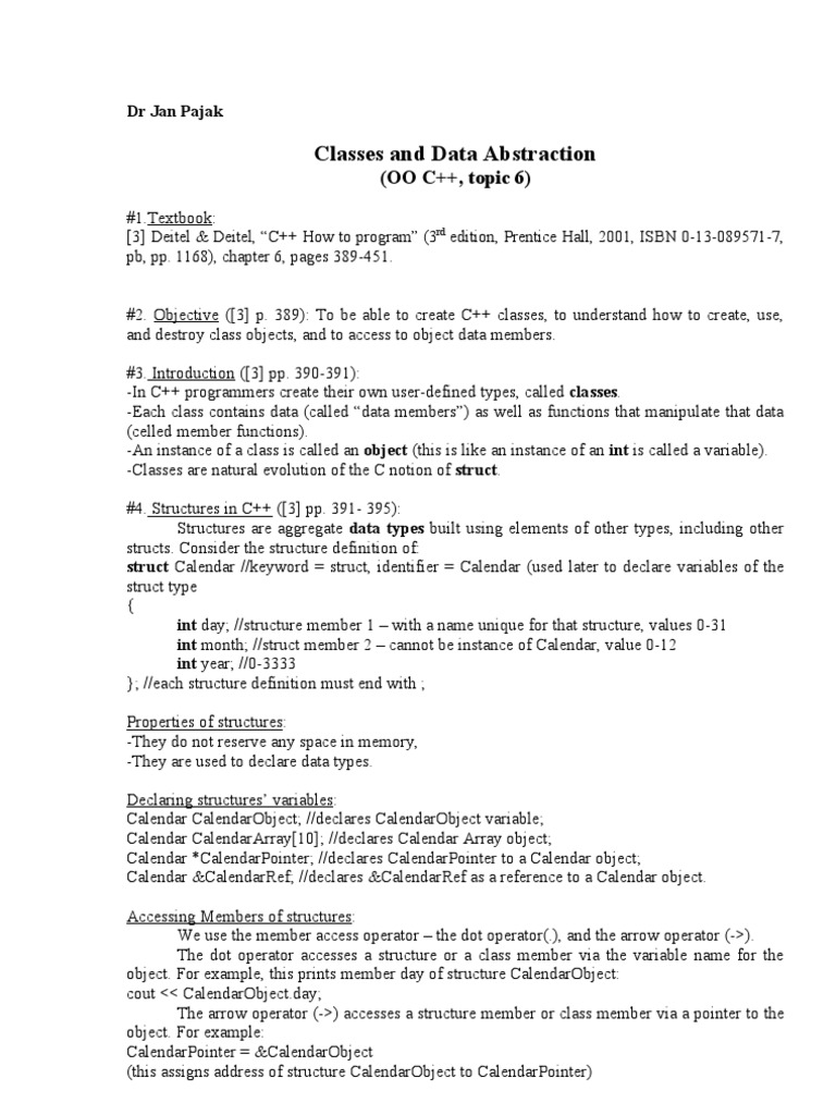 Classes and Data Abstraction: (OO C++, Topic 6) | PDF | Class (Computer ...