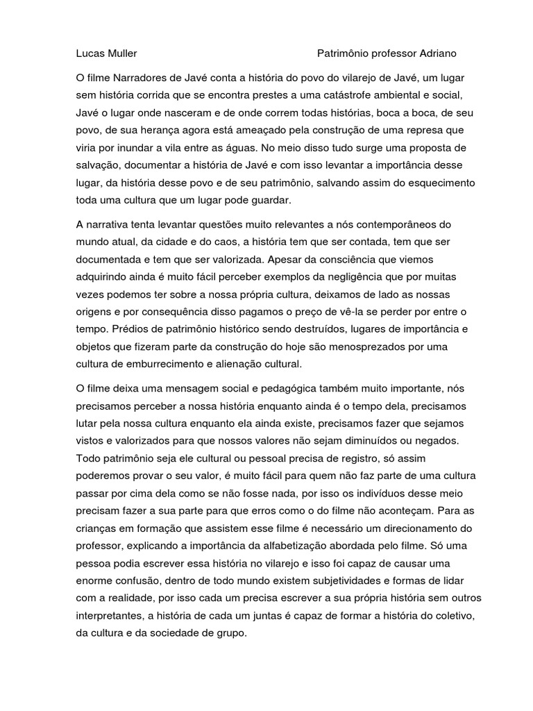 Narradores de Javé Resumo | PDF | Sociologia | Narração