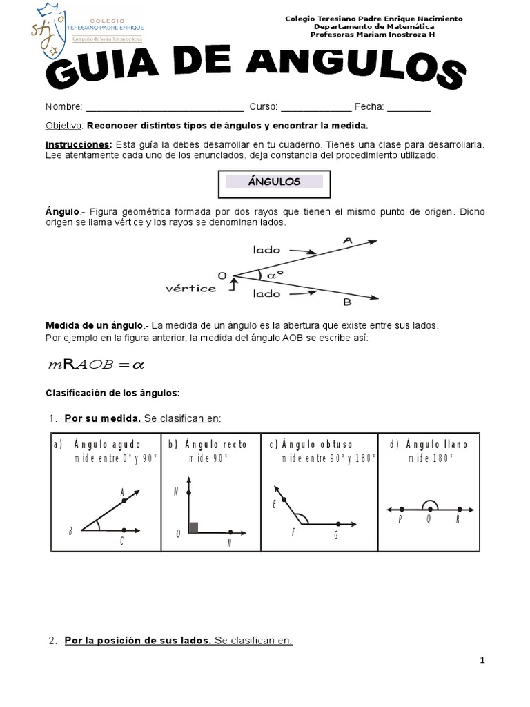 Guía de Medición y Clasificación de Ángulos | PDF | Objetos geométricos ...