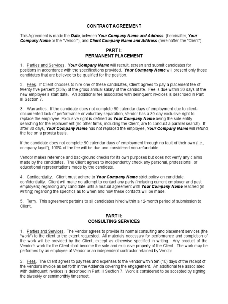 Contract Temp Hire Services Agreement and Addendum | Arbitration ...