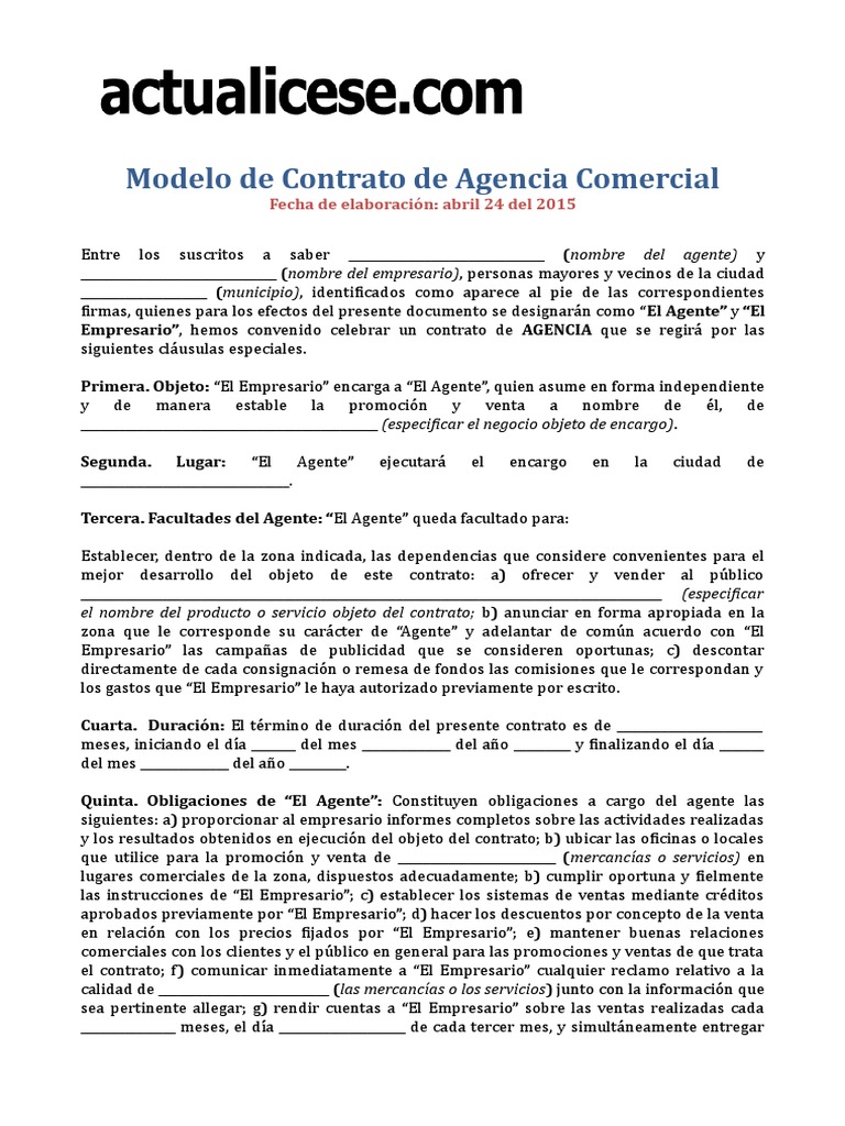 Modelo Contrato de Agencia Comercial | PDF | Economias | Gobierno
