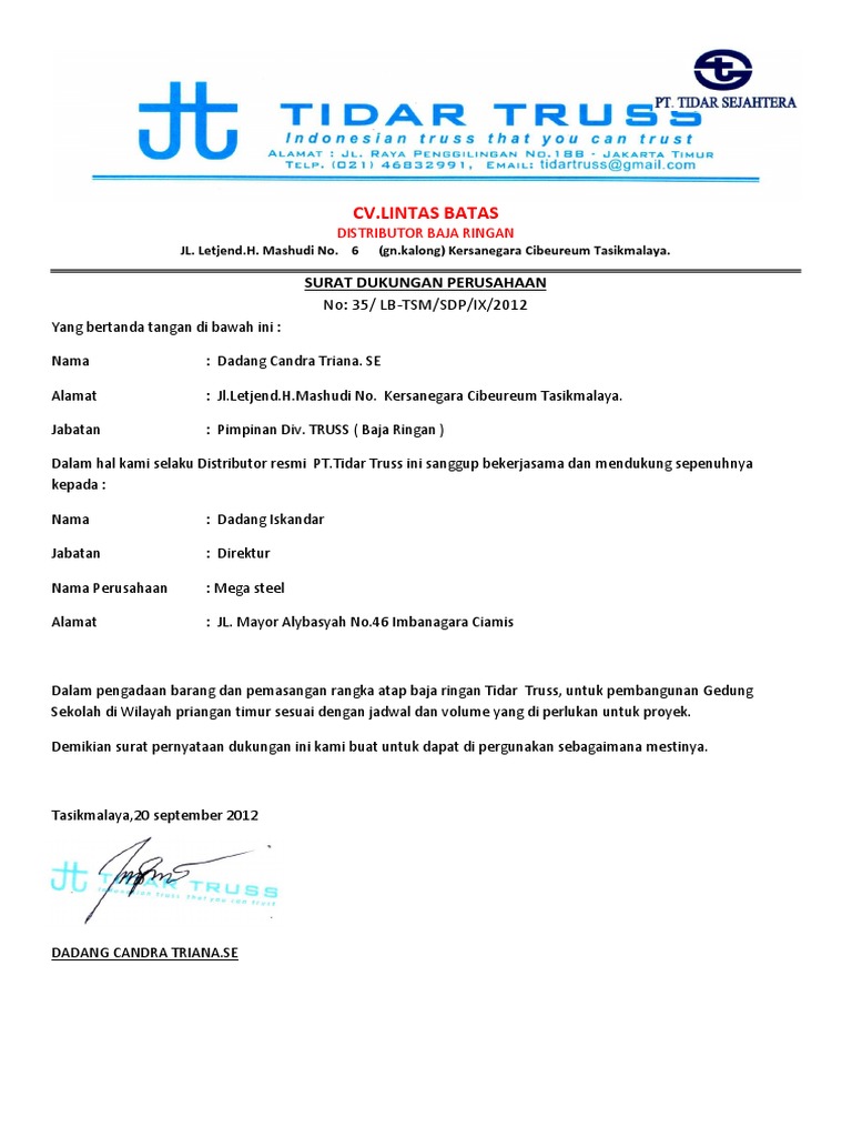 Contoh Surat Dukungan Atap Baja Ringan Funny Videos Cats