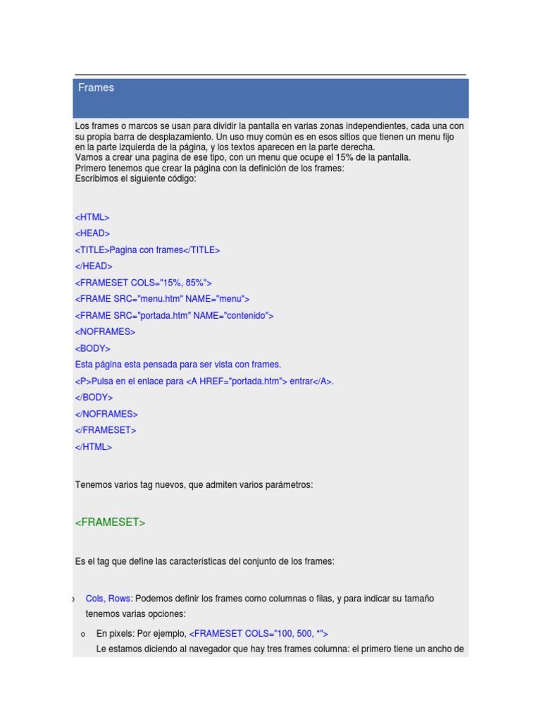 Creación de Páginas con Frames en HTML | PDF | HTML | Hipervínculo