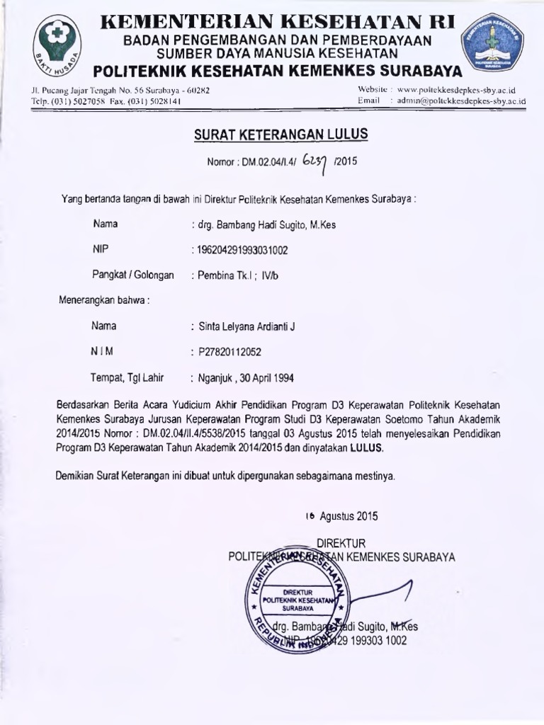 Contoh Surat Keterangan Lulus