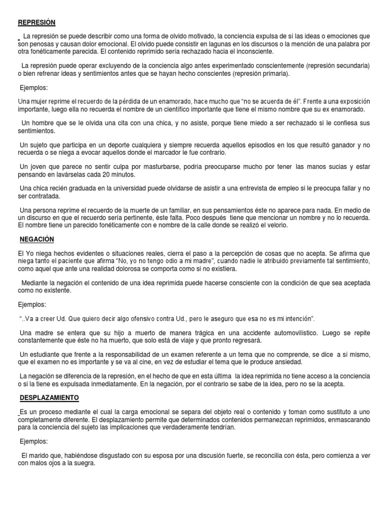 Ejemplos de Mecanismos de Defensa | PDF | Las emociones | Temor