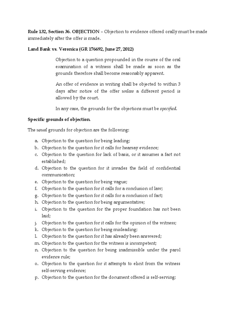 Common Court Objections in the Philippines | PDF | Witness | Cross ...