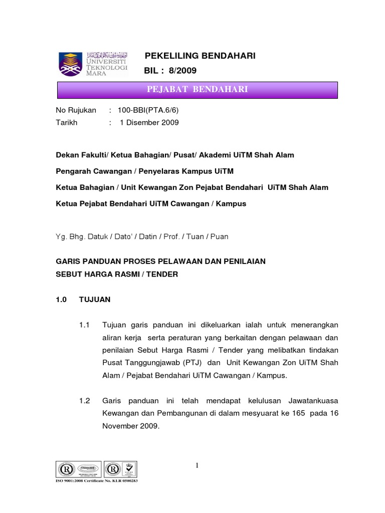 Garis Panduan Pelawaan Tender Pdf
