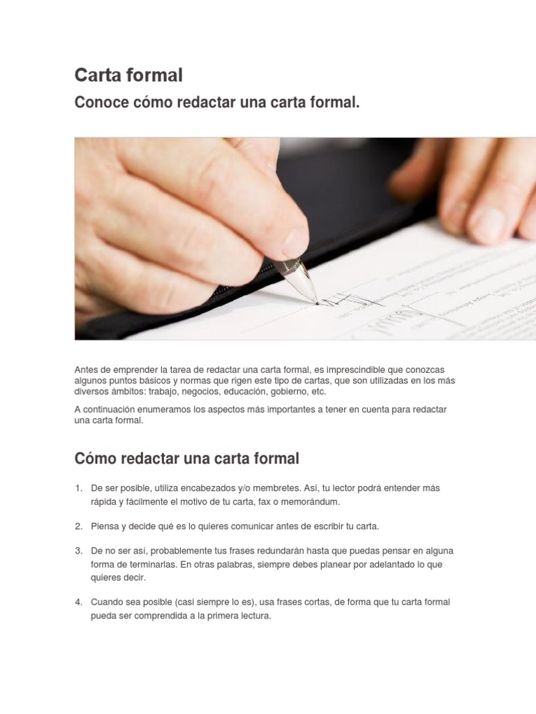 Como Redactar Una Carta Formal Lectura (proceso
