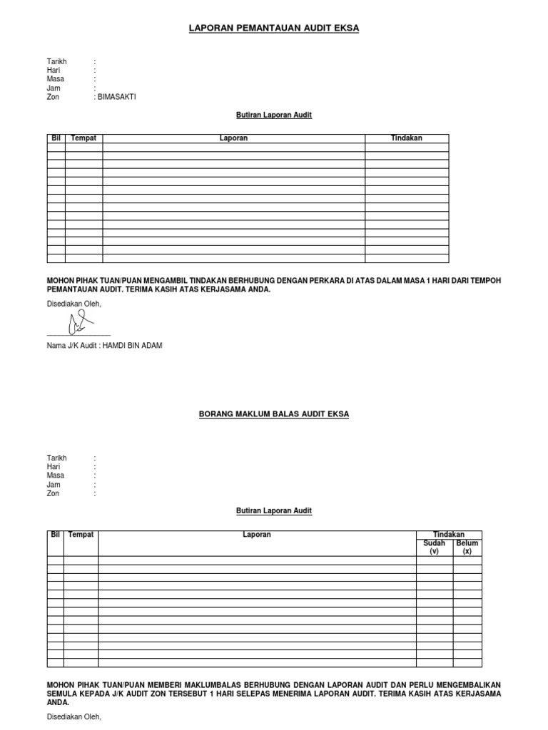 Borang Audit Eksa Pdf