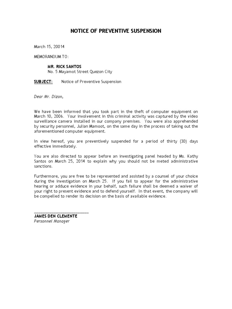 Notice of 30-Day Preventive Suspension | PDF | Social Science
