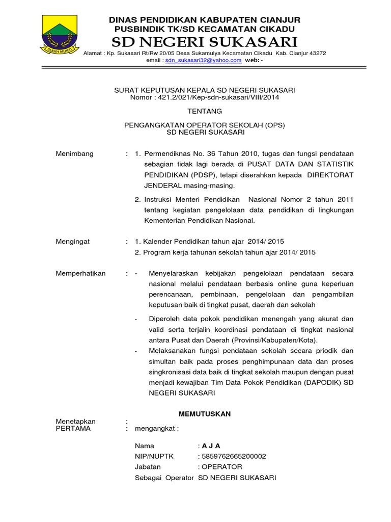 Kop Surat Dinas Pendidikan Kabupaten Cianjur - Contoh Kop ...