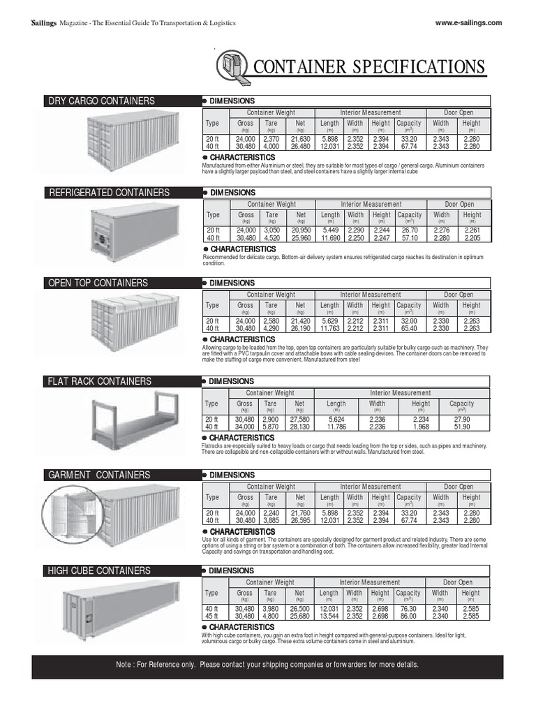 Container Specifications | PDF | Industries | Transport