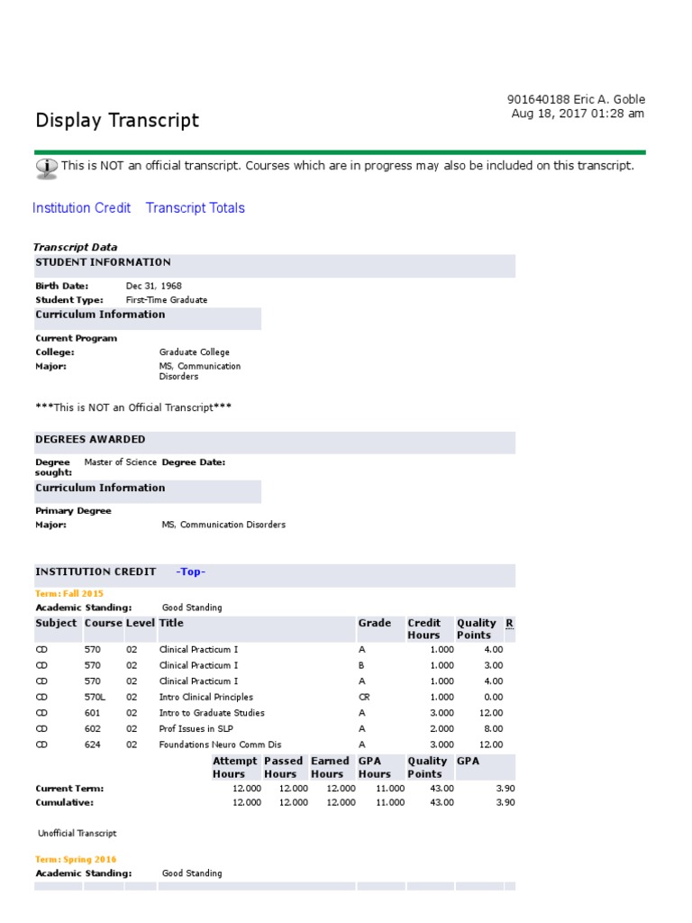 Final Graduate Transcipt | PDF | Grading (Education) | Master Of Science