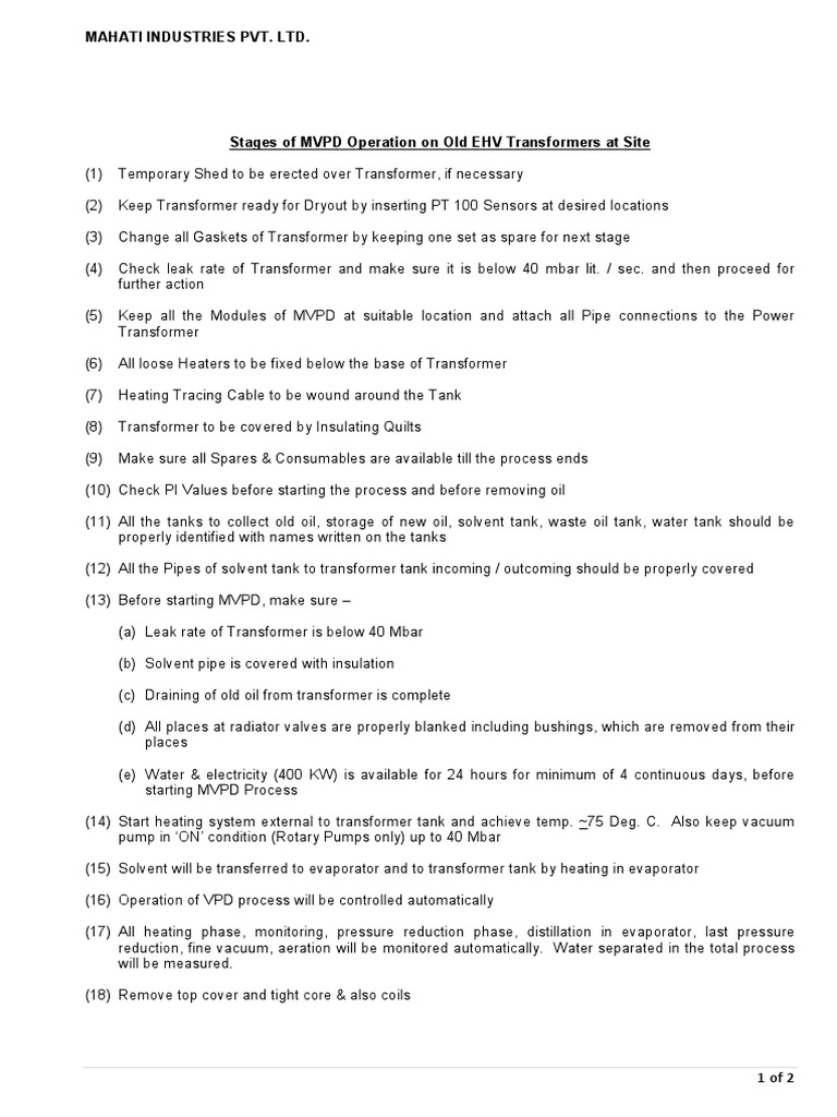 MVPD Process for EHV Transformers | PDF | Transformer | Vacuum