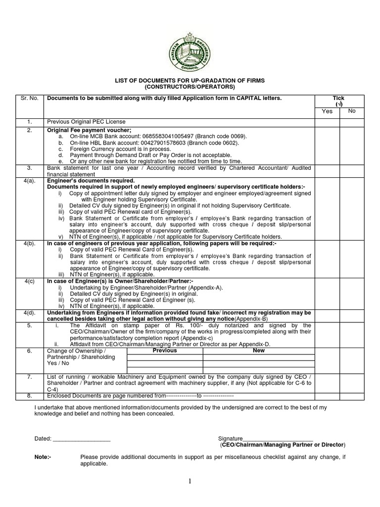 PEC Upgradation Application Guidelines | PDF | Notary Public | Banks