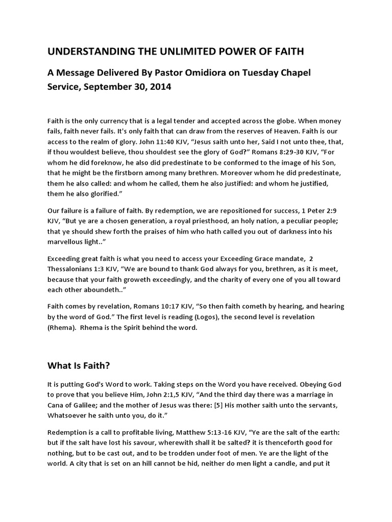 Understanding The Unlimited Power Of Faith Theology Christian Belief And Doctrine